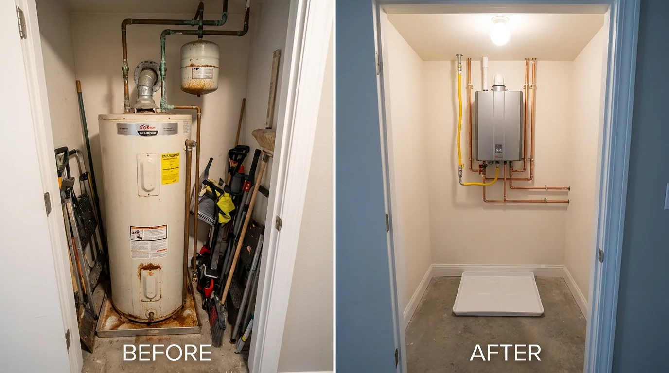 Tank water heater versus wall-mounted tankless unit comparison for New Castle, DE homeowners
